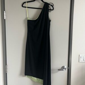 Express Black and Green One Shoulder Dress